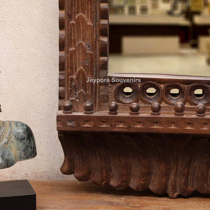 Wooden Single Jharokha Wall Mirror with Rustic Brow Finish