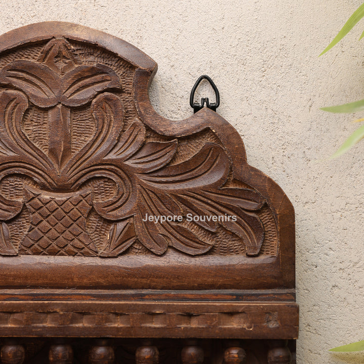 Wooden Single Jharokha Wall Mirror with Rustic Brow Finish