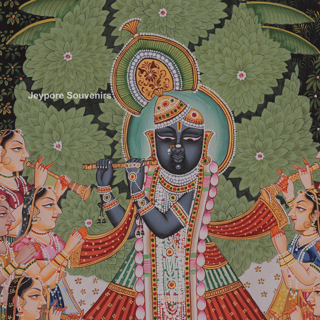 Shrinathji Playing Flute With Many Devotees - Pichwai