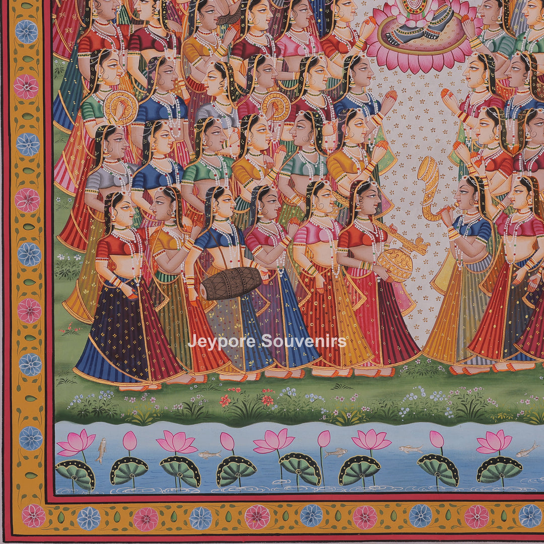 Shrinathji Playing Flute With Many Devotees - Pichwai