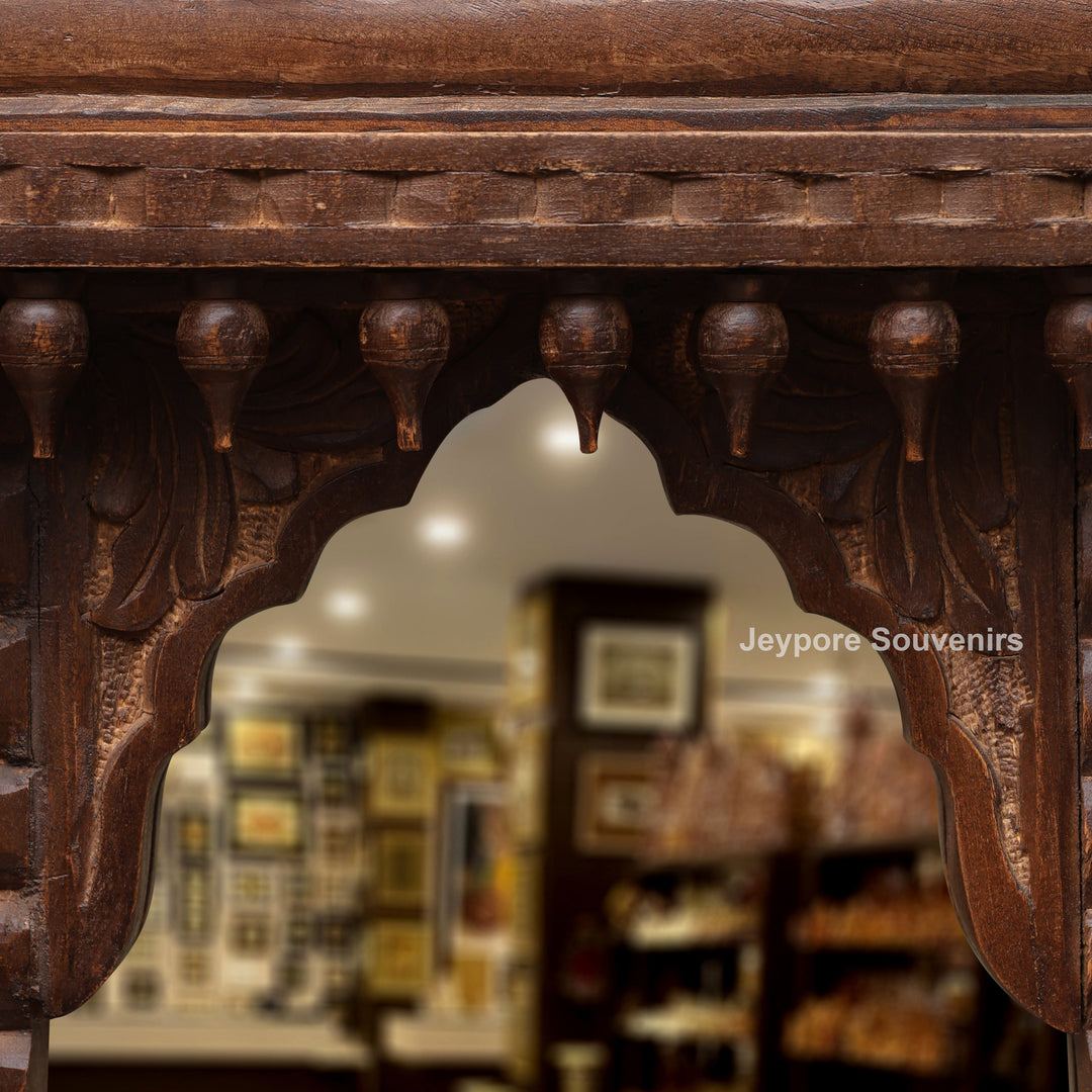 Wooden Single Jharokha Wall Mirror with Rustic Brow Finish