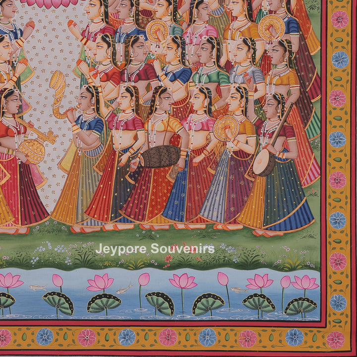 Shrinathji Playing Flute With Many Devotees - Pichwai