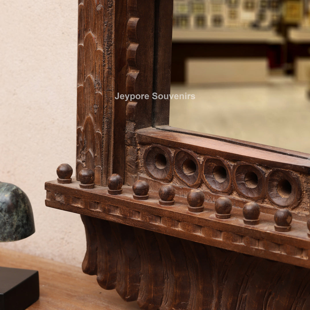 Wooden Single Jharokha Wall Mirror with Rustic Brow Finish