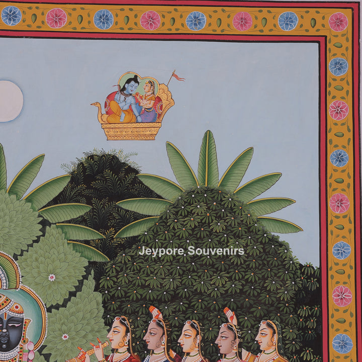 Shrinathji Playing Flute With Many Devotees - Pichwai