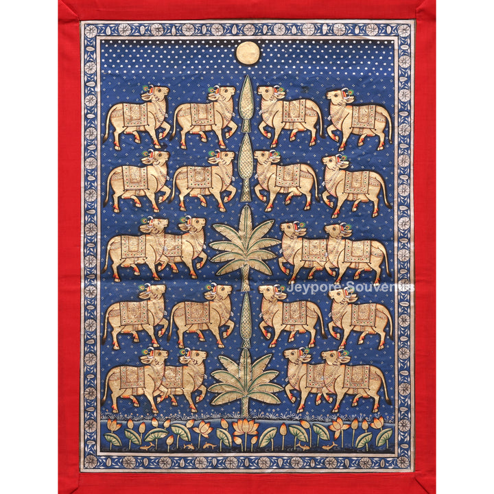 Handcrafted Cows Pichwai Painting on Cotton Cloth