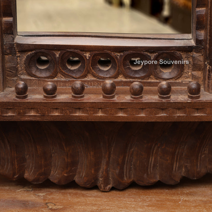 Wooden Single Jharokha Wall Mirror with Rustic Brow Finish