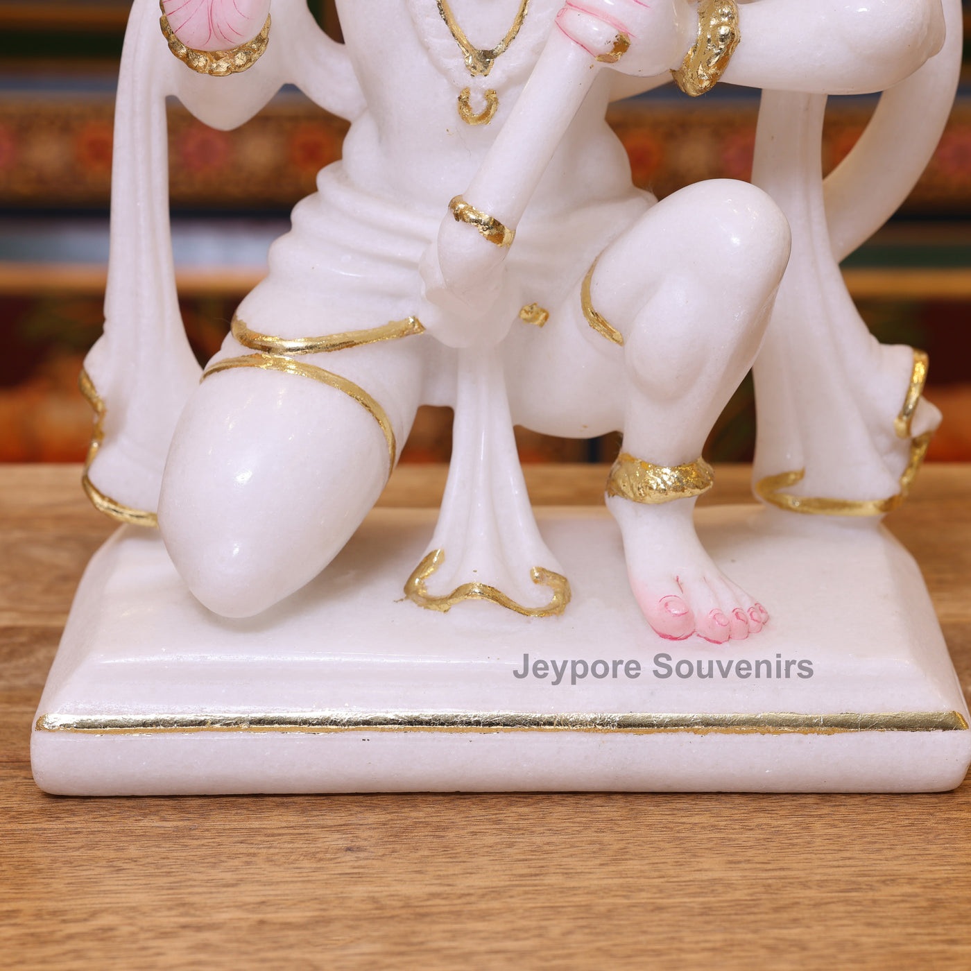 15" Exquisite White Marble Lord Hanuman Idol With Real Gold Leaf Work