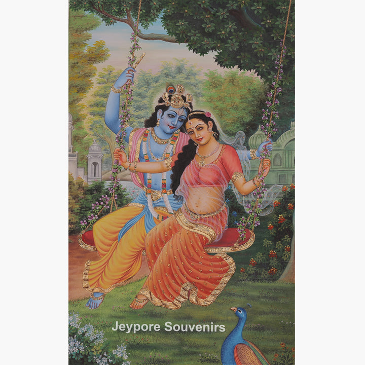 Krishna and Radha on a Garden Swing - Canvas Painting