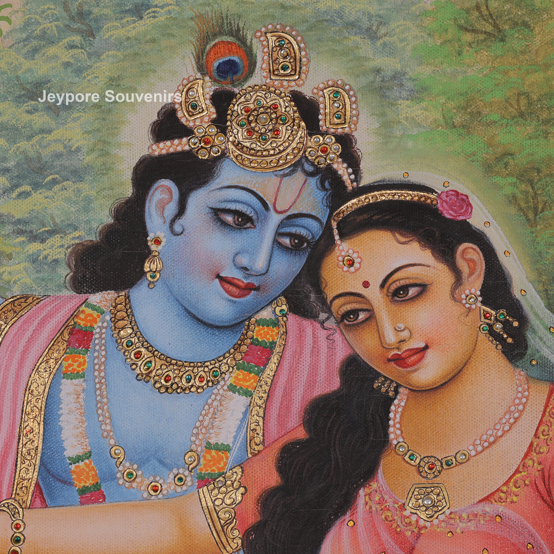 Krishna and Radha on a Garden Swing - Canvas Painting