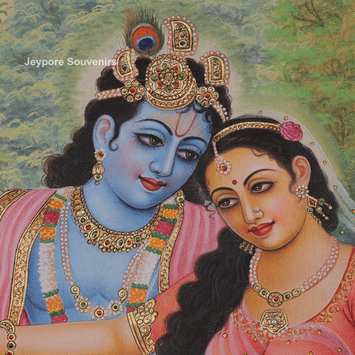 Krishna and Radha on a Garden Swing - Canvas Painting