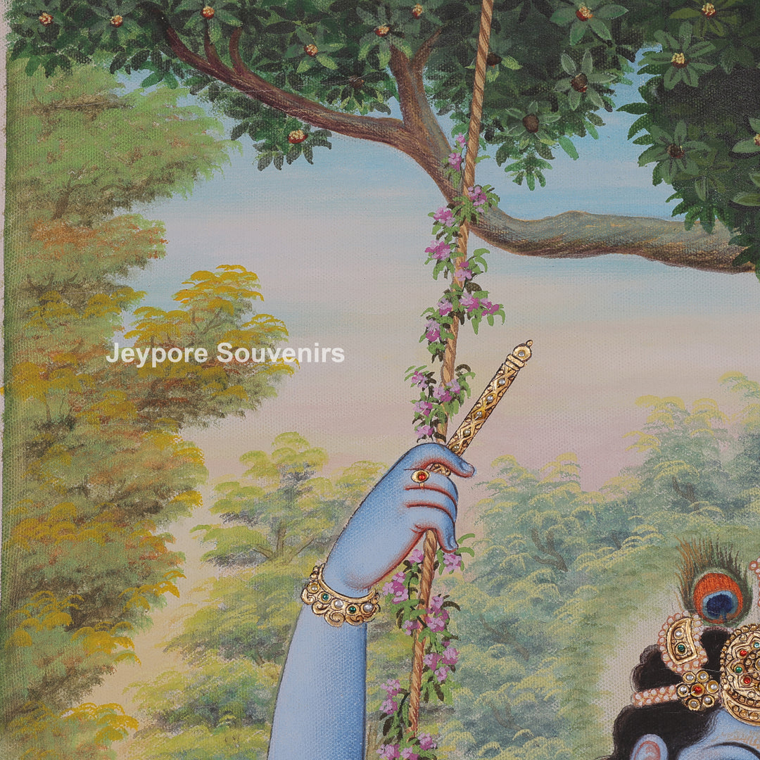 Krishna and Radha on a Garden Swing - Canvas Painting