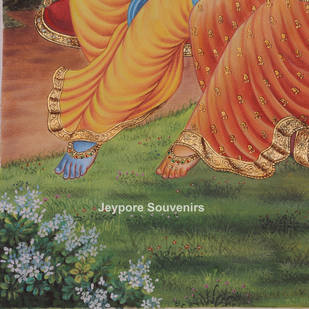 Krishna and Radha on a Garden Swing - Canvas Painting