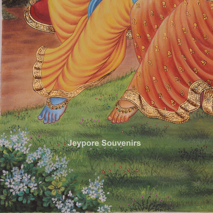 Krishna and Radha on a Garden Swing - Canvas Painting