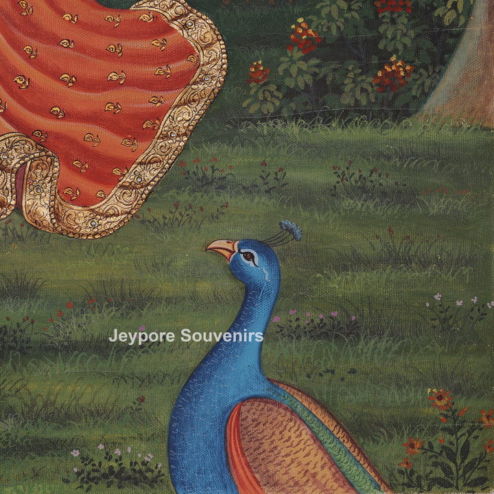 Krishna and Radha on a Garden Swing - Canvas Painting