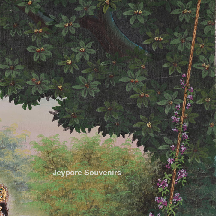 Krishna and Radha on a Garden Swing - Canvas Painting