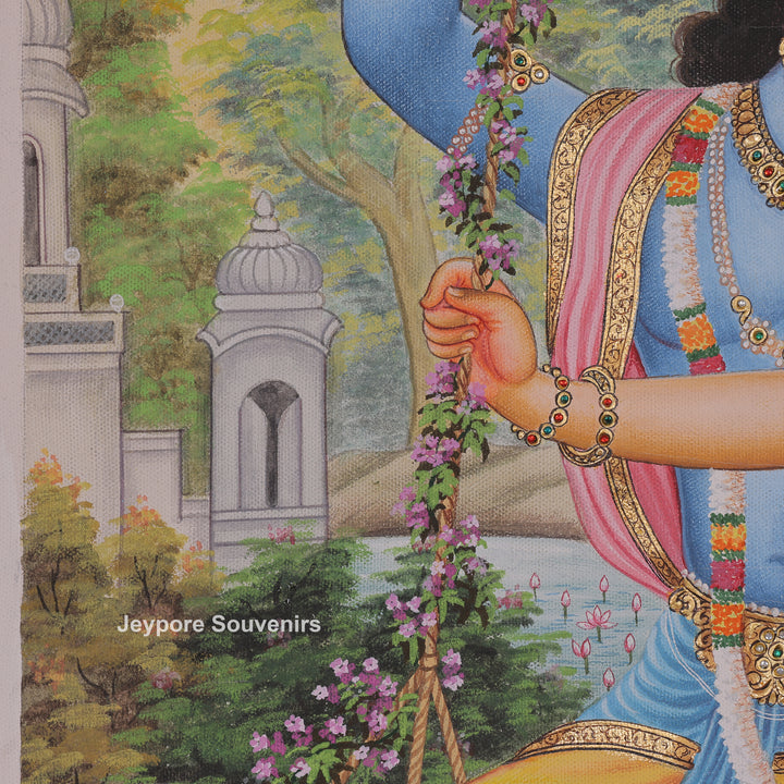 Krishna and Radha on a Garden Swing - Canvas Painting