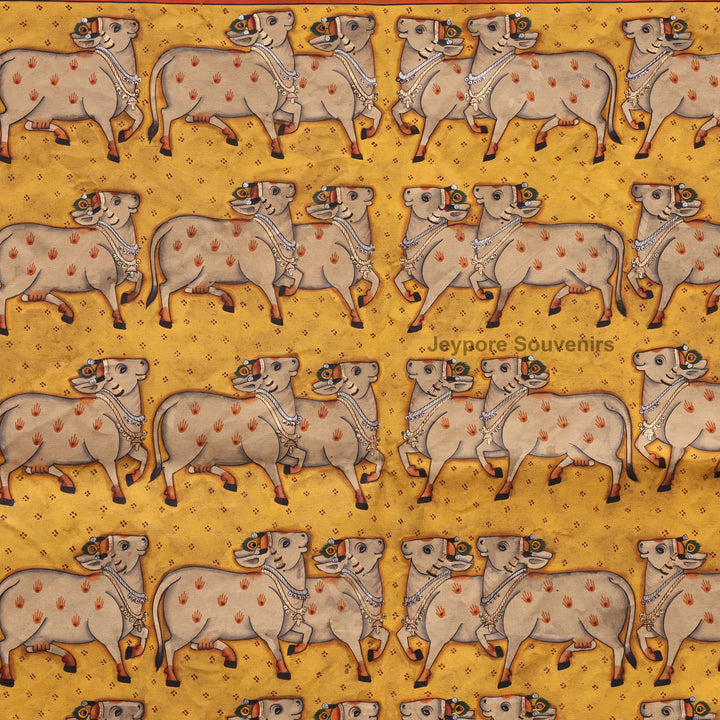 Handcrafted Cows Pichwai Painting on Cotton Cloth