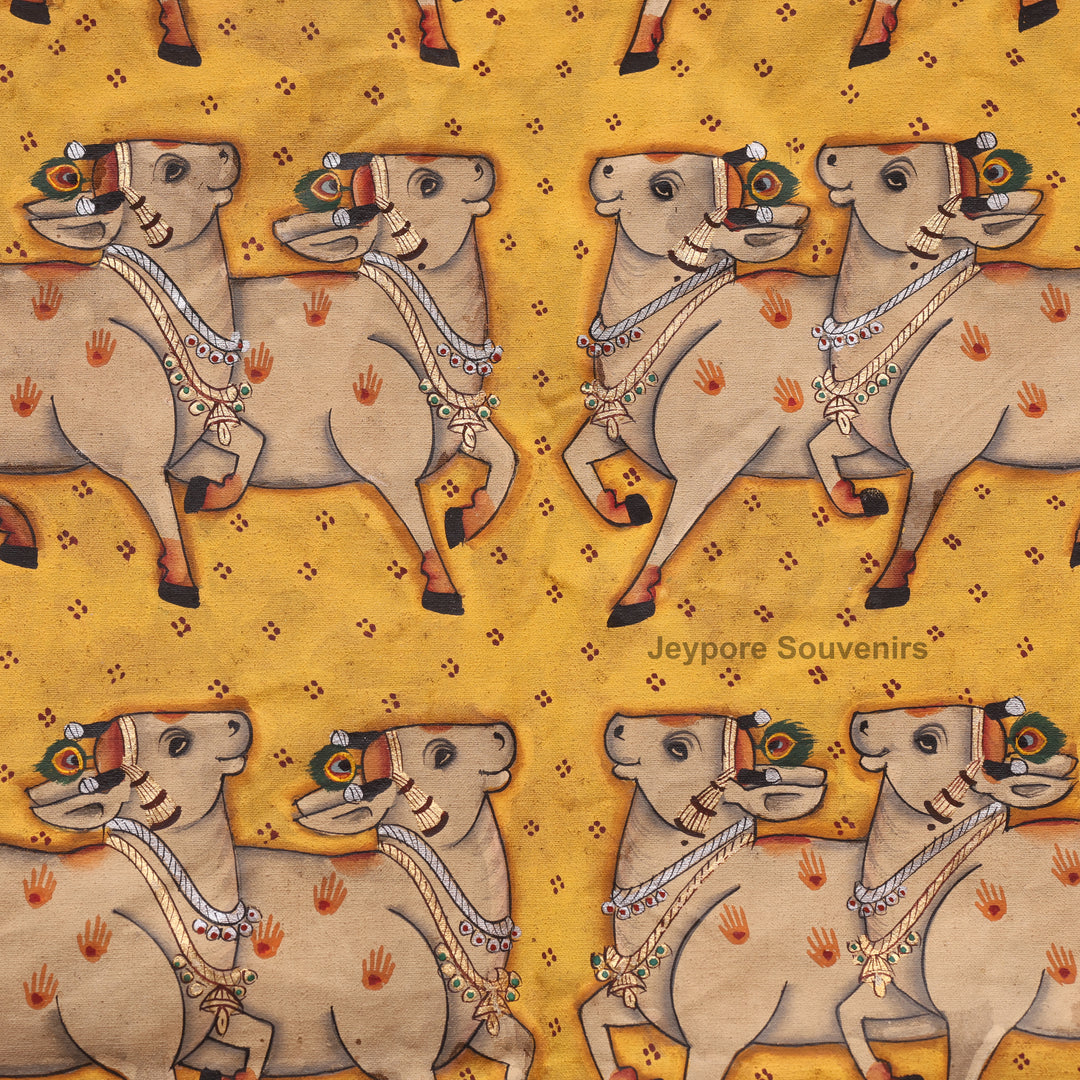 Handcrafted Cows Pichwai Painting on Cotton Cloth