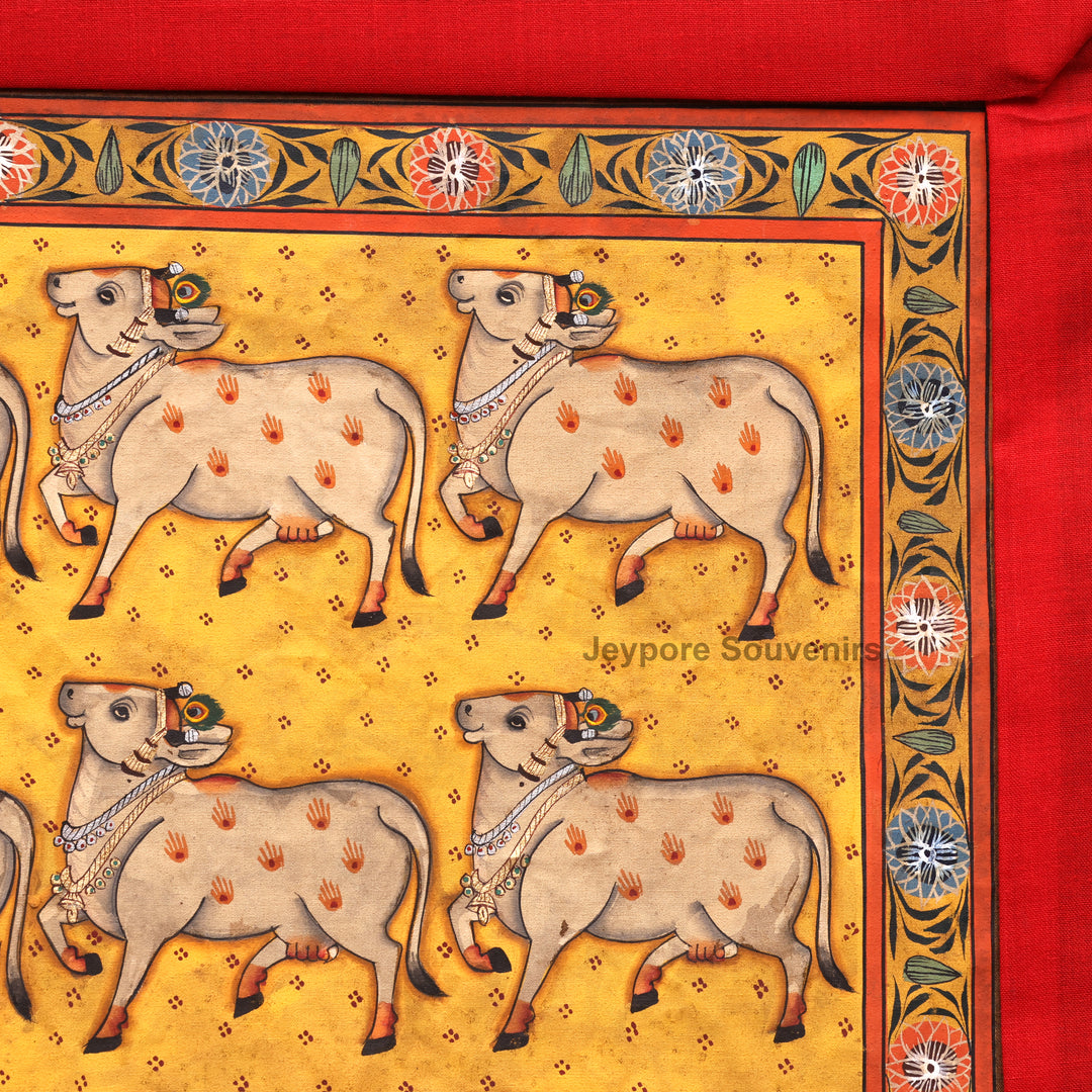 Handcrafted Cows Pichwai Painting on Cotton Cloth