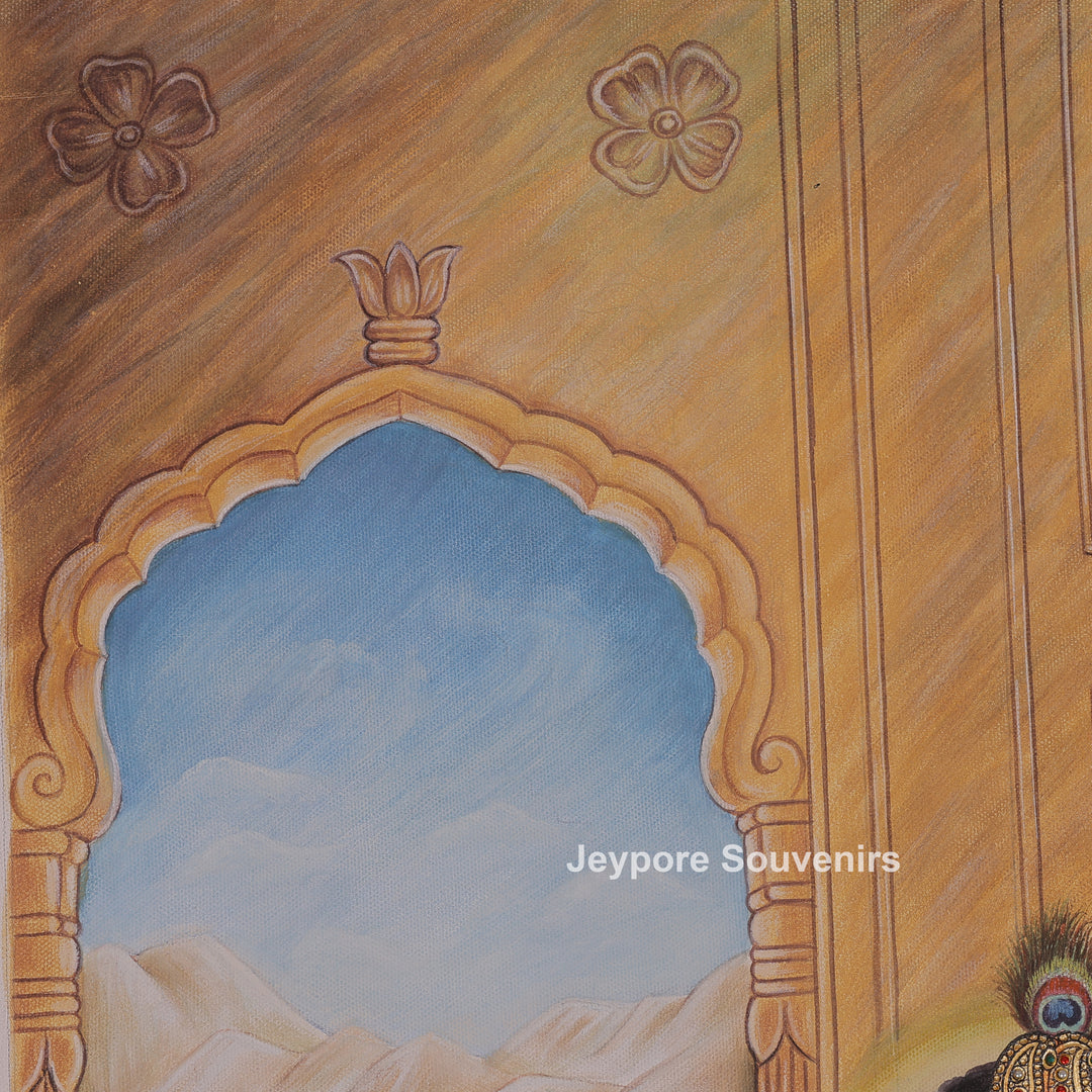 Handcrafted Yashoda Dressing Young Krishna &amp; Balarama Canvas Painting