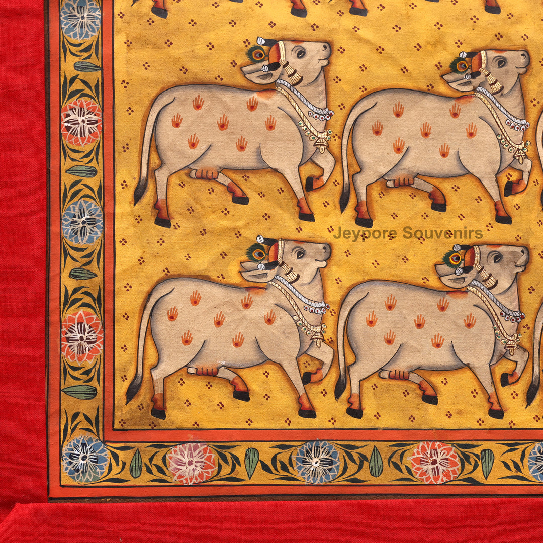 Handcrafted Cows Pichwai Painting on Cotton Cloth