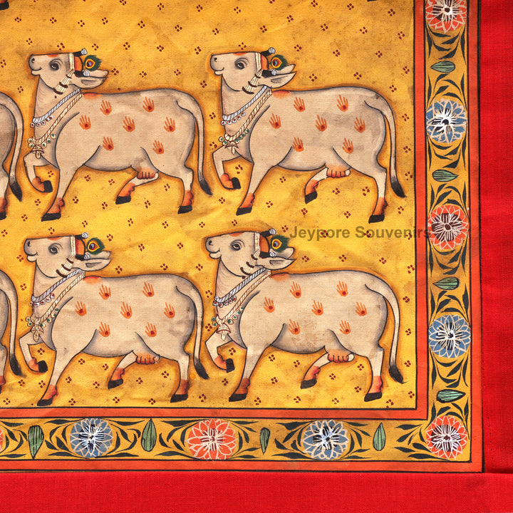 Handcrafted Cows Pichwai Painting on Cotton Cloth