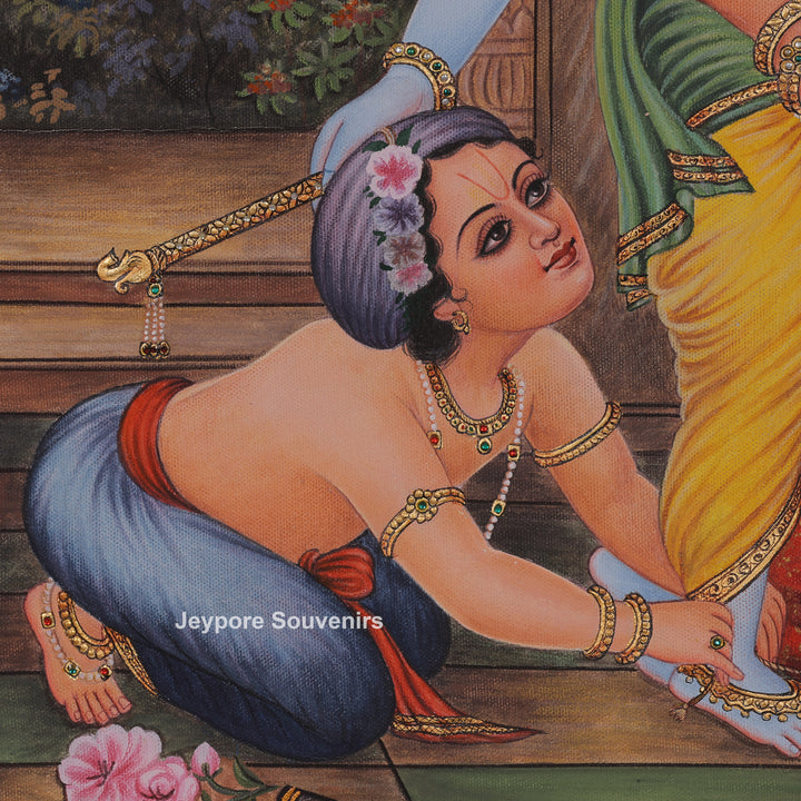 Handcrafted Yashoda Dressing Young Krishna &amp; Balarama Canvas Painting