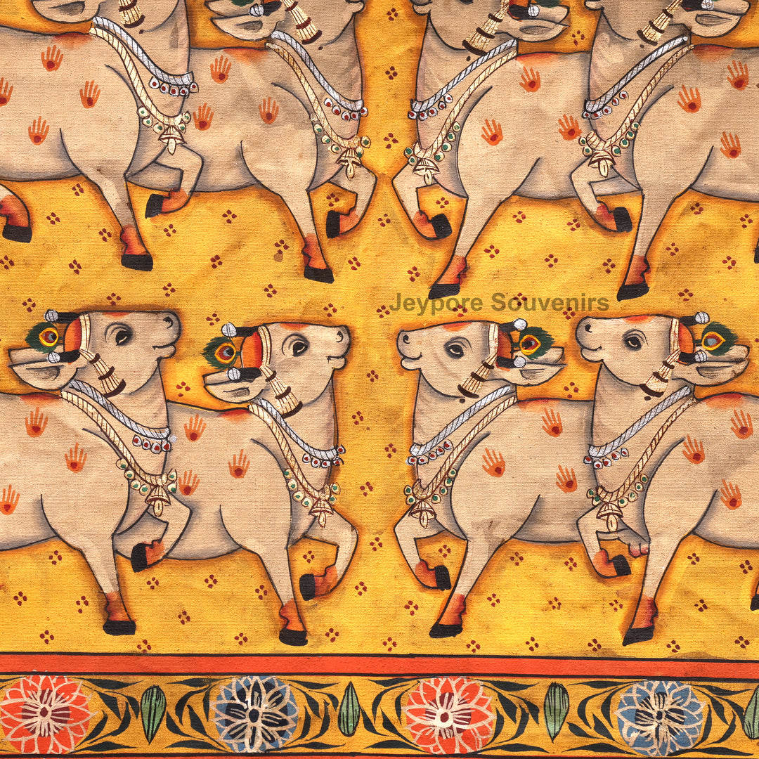 Handcrafted Cows Pichwai Painting on Cotton Cloth
