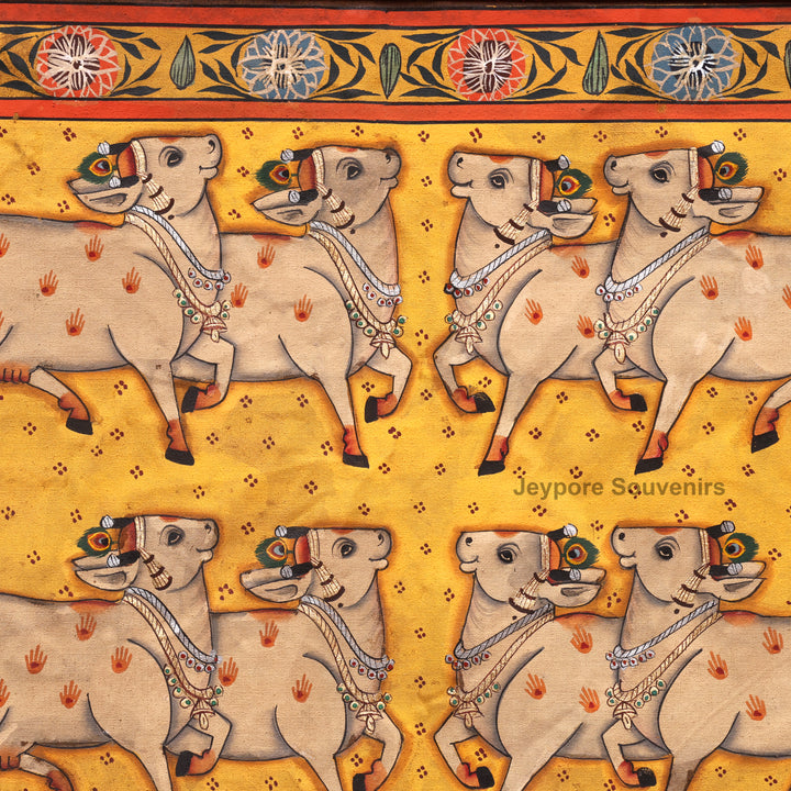 Handcrafted Cows Pichwai Painting on Cotton Cloth