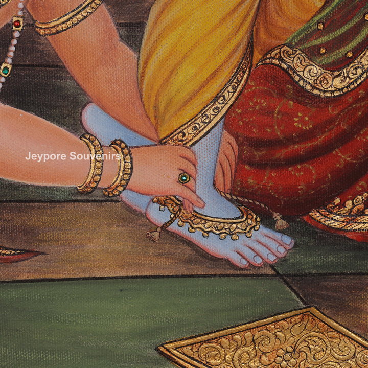 Handcrafted Yashoda Dressing Young Krishna &amp; Balarama Canvas Painting