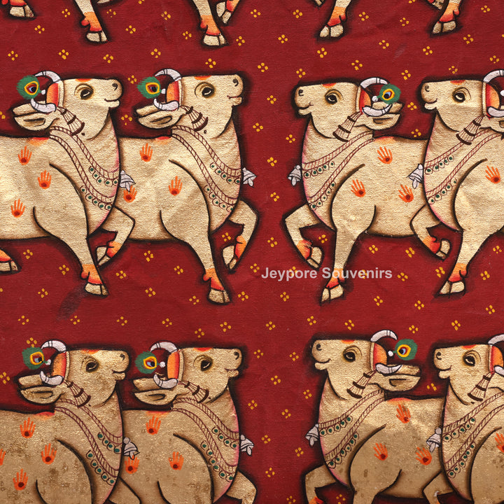 Handcrafted Cows Pichwai Painting on Cotton Cloth