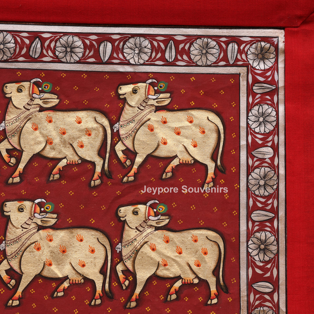 Handcrafted Cows Pichwai Painting on Cotton Cloth