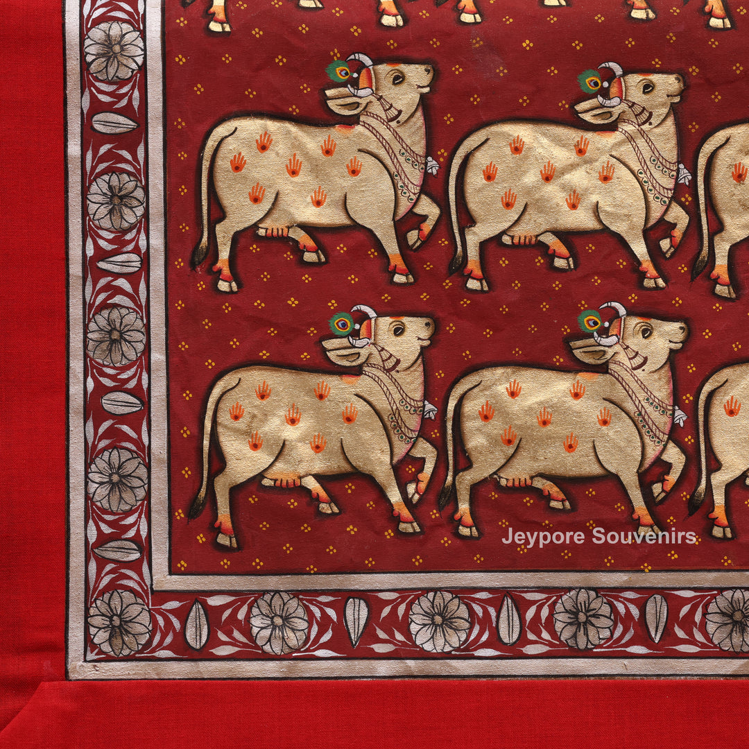 Handcrafted Cows Pichwai Painting on Cotton Cloth
