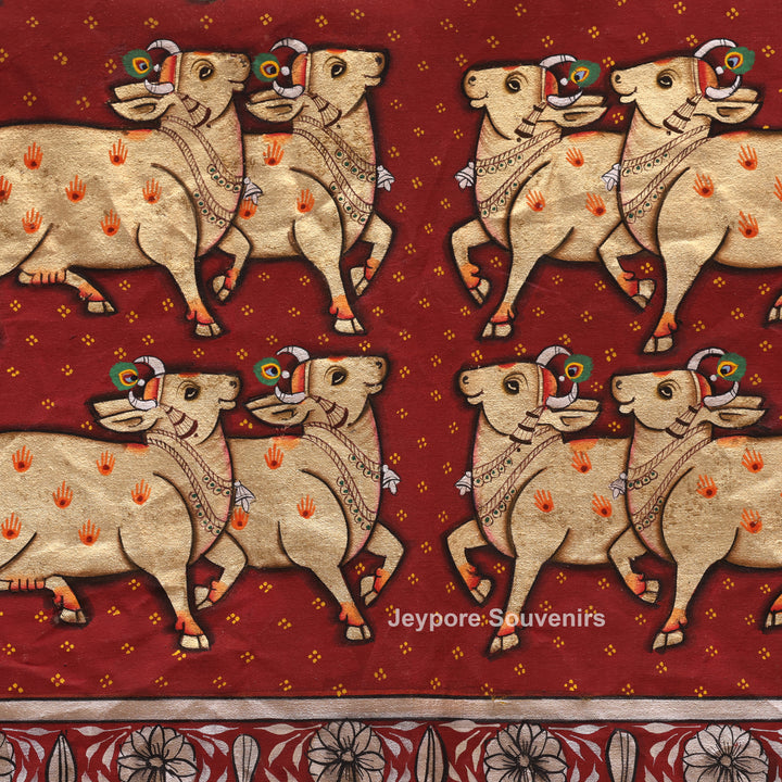 Handcrafted Cows Pichwai Painting on Cotton Cloth