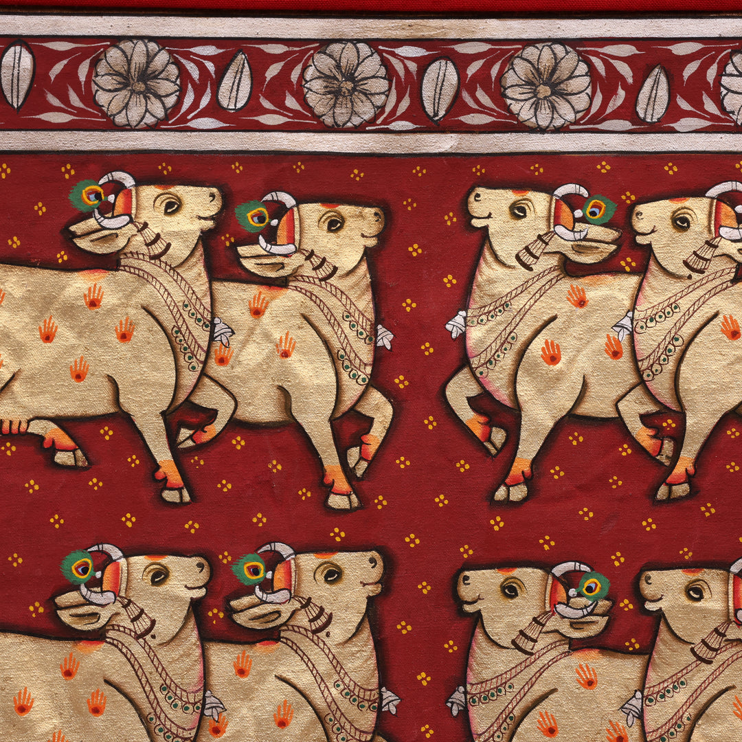 Handcrafted Cows Pichwai Painting on Cotton Cloth