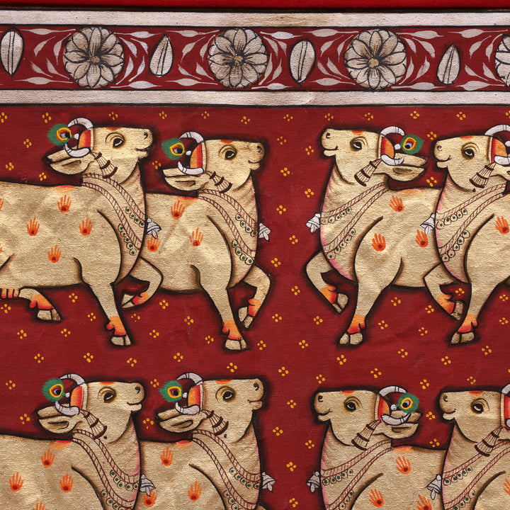 Handcrafted Cows Pichwai Painting on Cotton Cloth