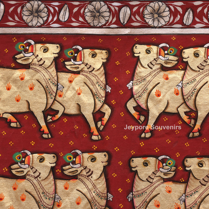 Handcrafted Cows Pichwai Painting on Cotton Cloth