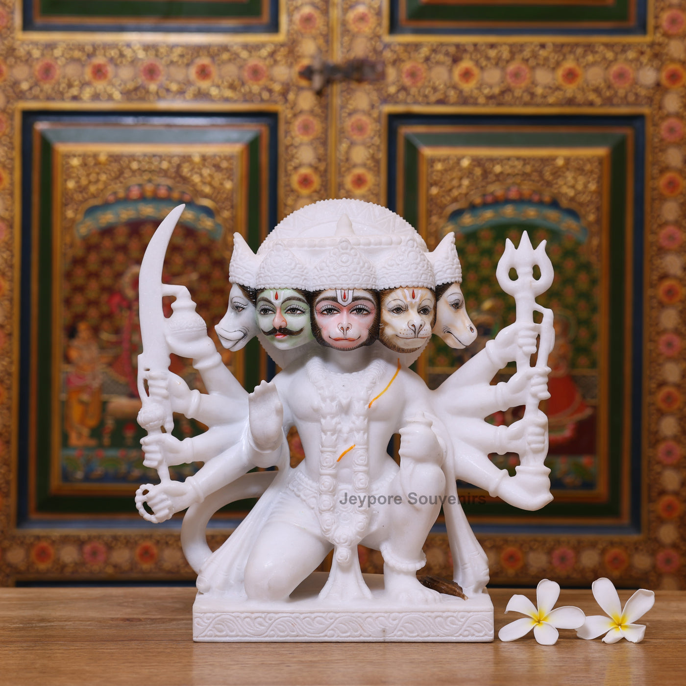 12" Pure White Marble Panchmukhi Hanuman Ji Murti