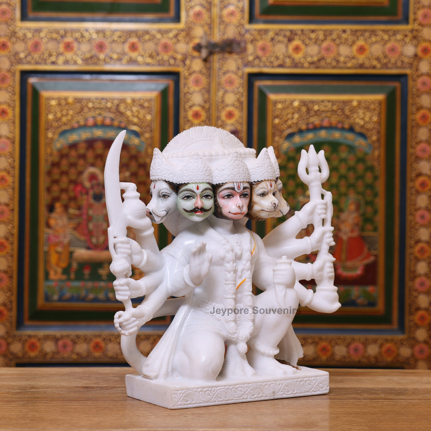12" Pure White Marble Panchmukhi Hanuman Ji Murti