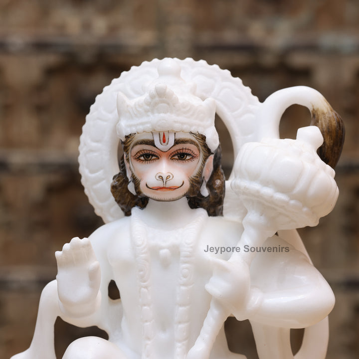 10" Pure White Marble Lord Hanuman Statue