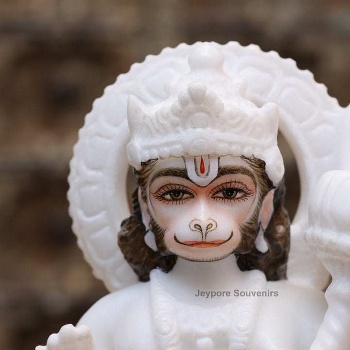 10" Pure White Marble Lord Hanuman Statue