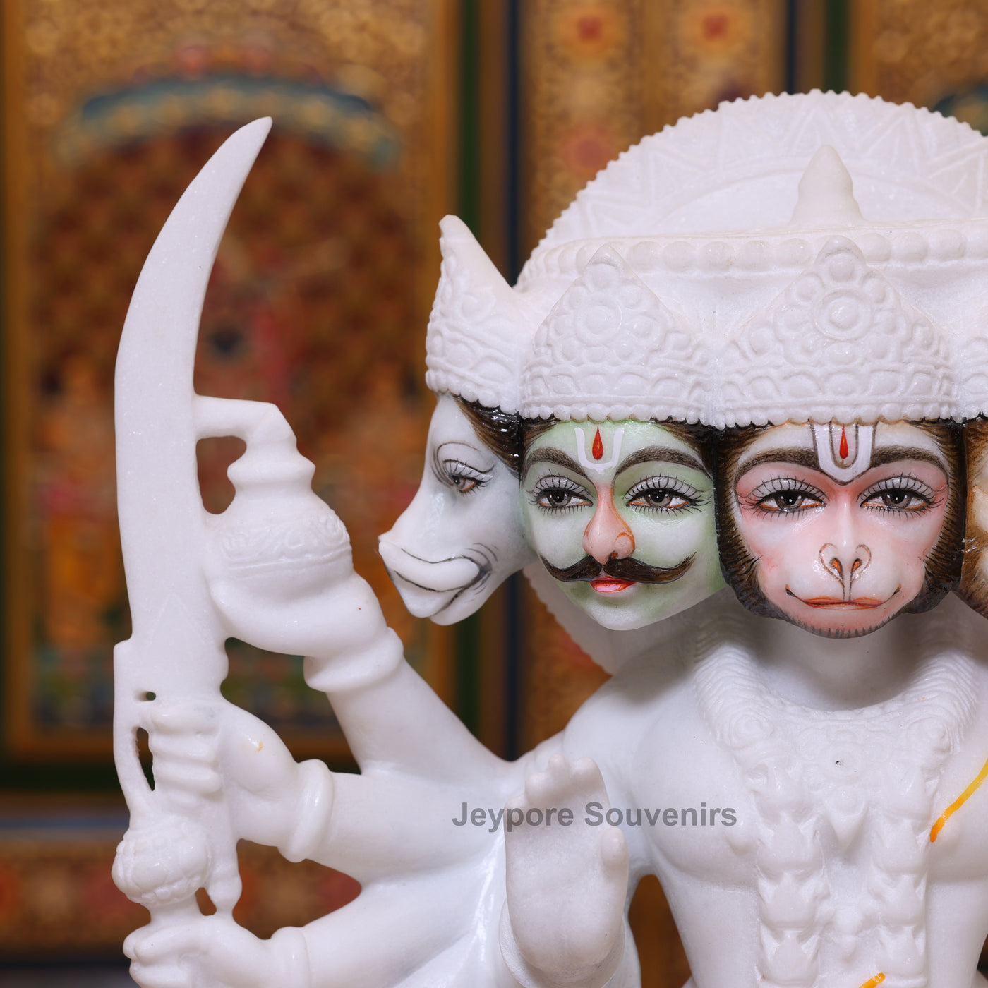 12" Pure White Marble Panchmukhi Hanuman Ji Murti