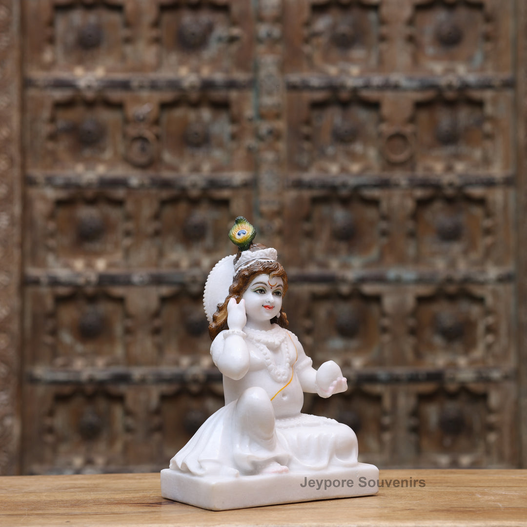 12" Pure White Marble Laddu Gopal (Bal Krishna) Idol