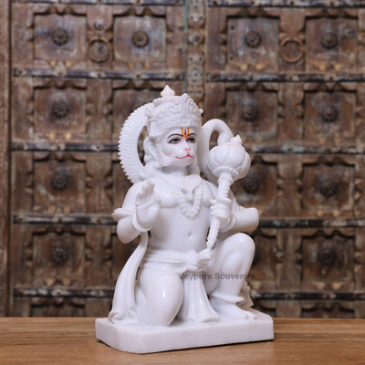 18" Pure White Marble Lord Hanuman Idol with mace