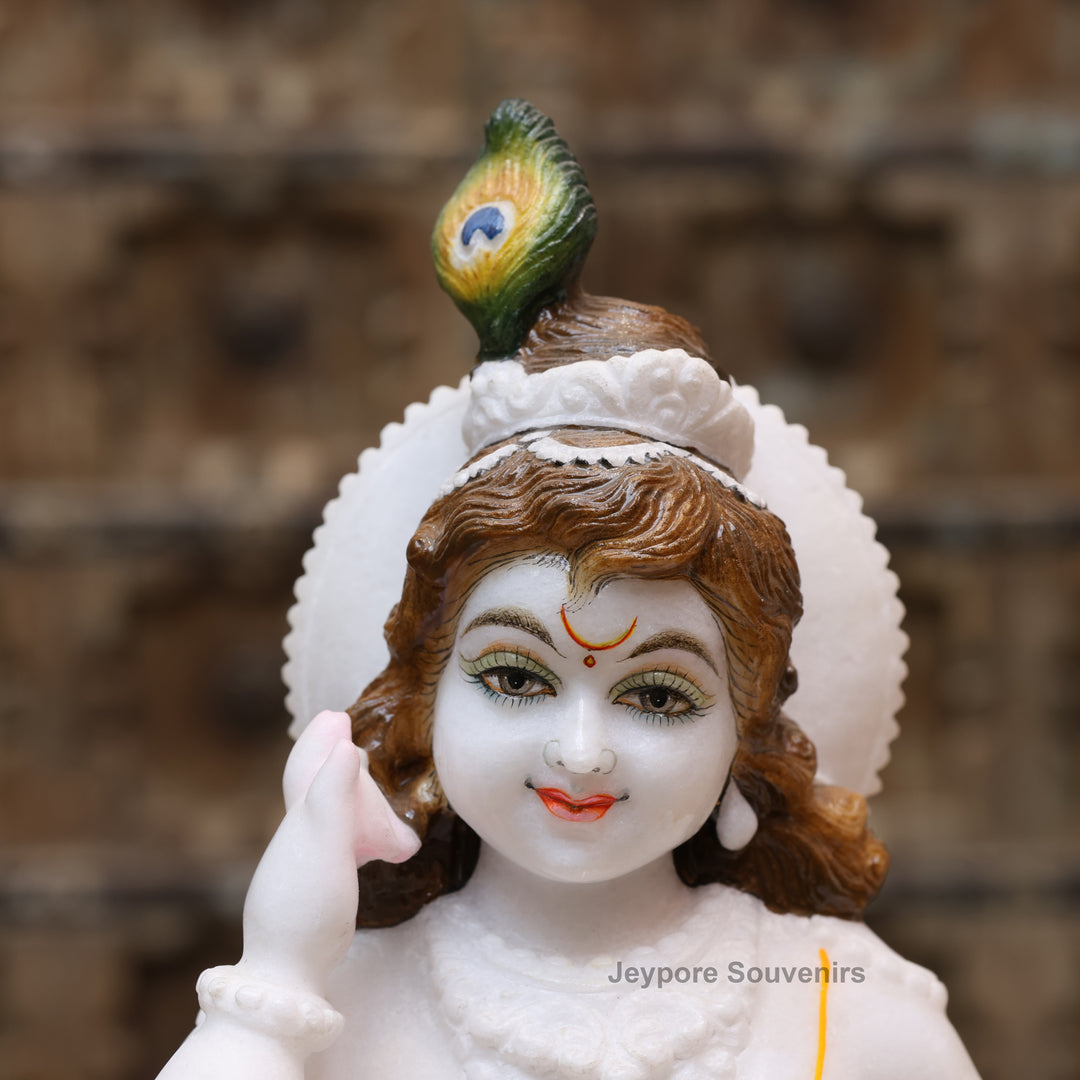 12" Pure White Marble Laddu Gopal (Bal Krishna) Idol