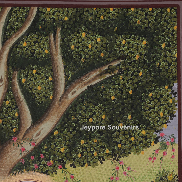 Krishna and Radha Sitting Together Under a Tree - Canvas Painting