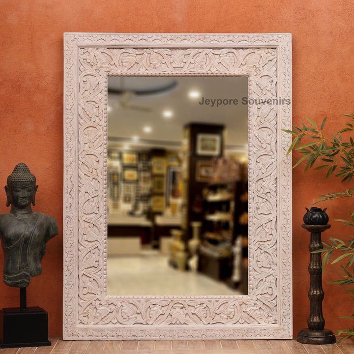 Hand-Carved Rustic Large vanity Wooden Wall Mirror