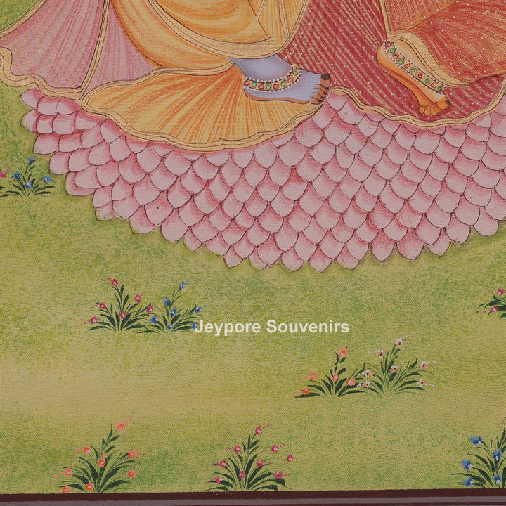 Krishna and Radha Sitting Together Under a Tree - Canvas Painting