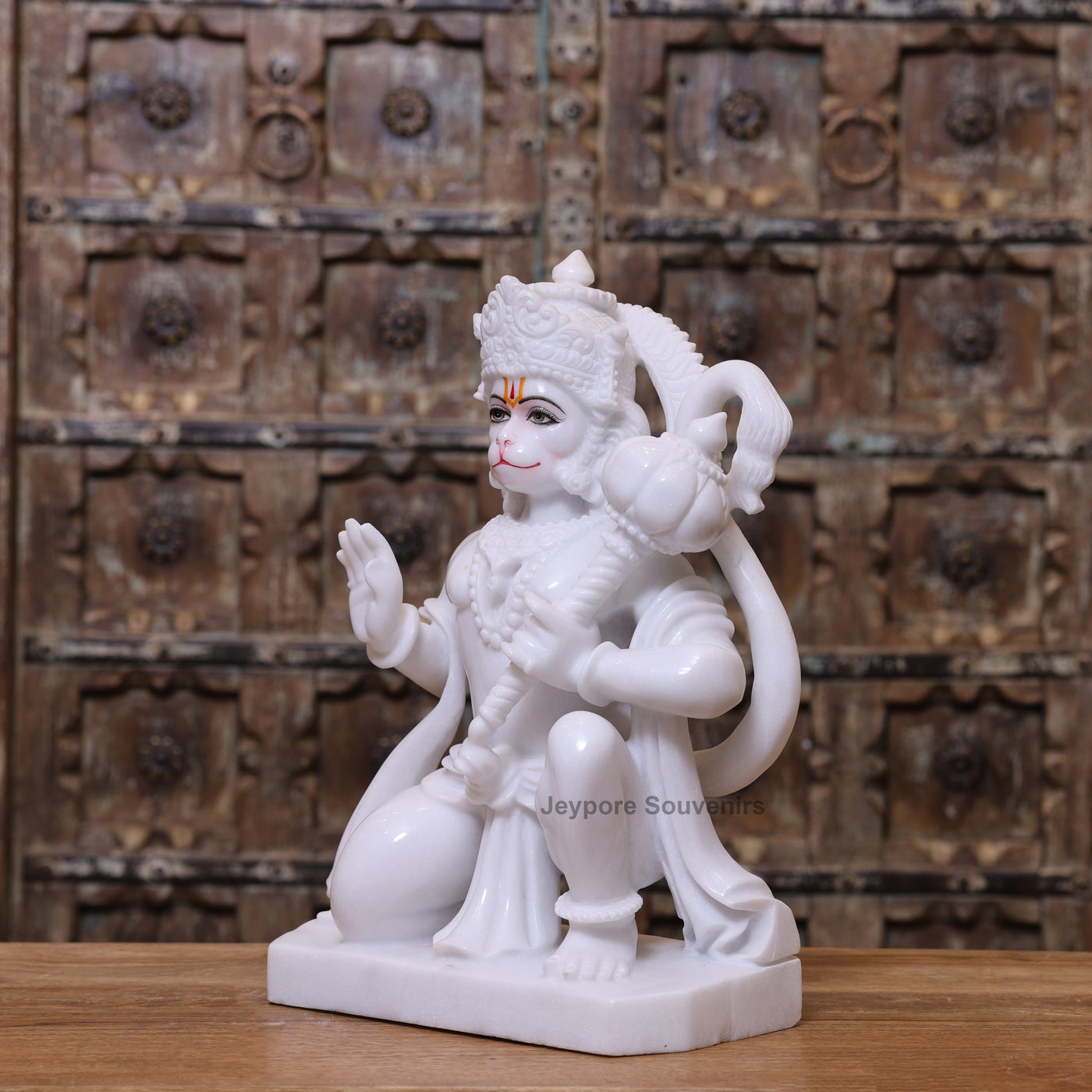 18" Pure White Marble Lord Hanuman Idol with mace