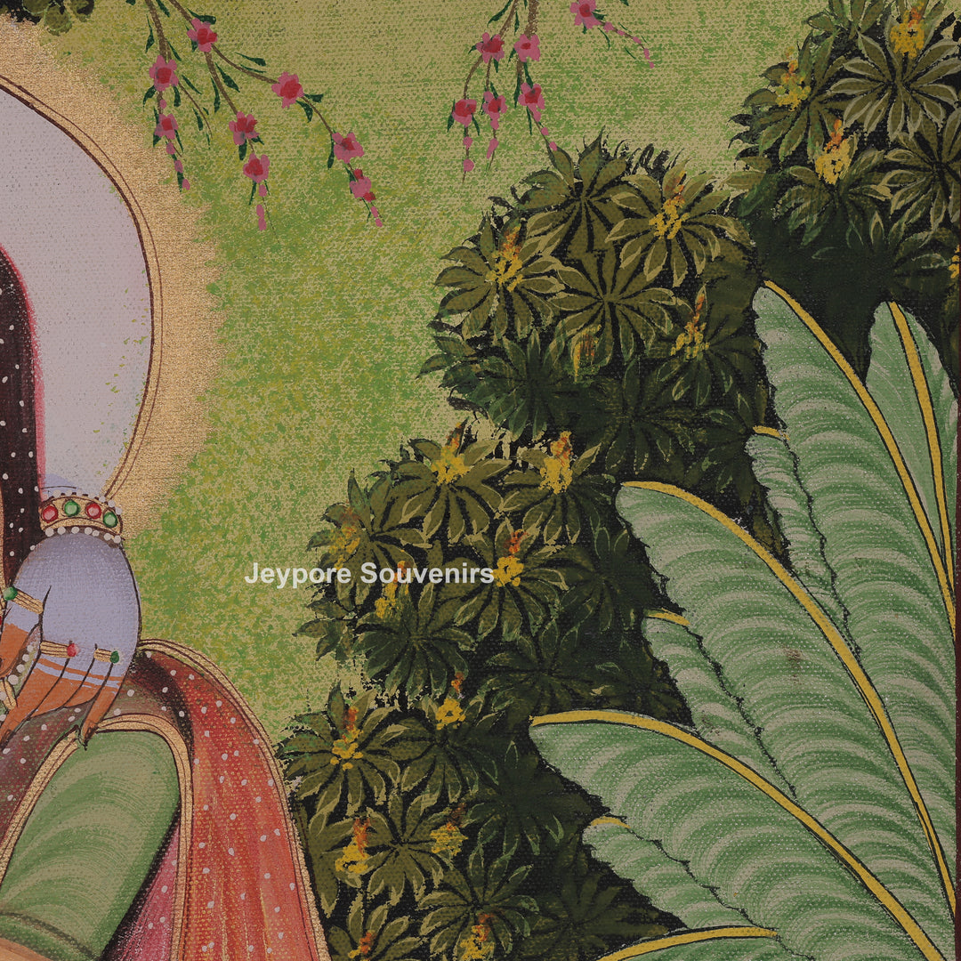 Krishna and Radha Sitting Together Under a Tree - Canvas Painting